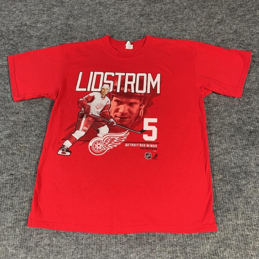 Detroit Red‎ Wings T Shirt Mens Large Red NHL Hockey Nick Lidstrom #5